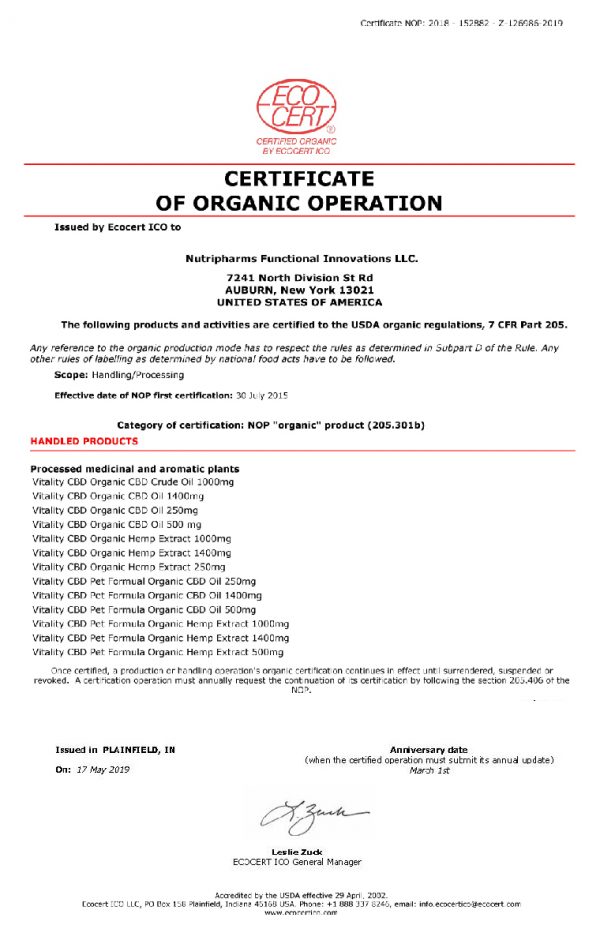 USDA Organic CBD Oil Certification