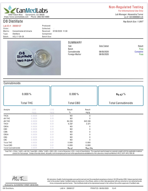 Delta-8 THC Cartridges | Certificate of Analysis (COA) | Vitality CBD