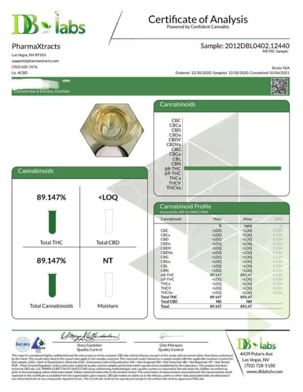 Delta-8 THC Shatter | Certificate of Analysis (COA) | Vitality CBD