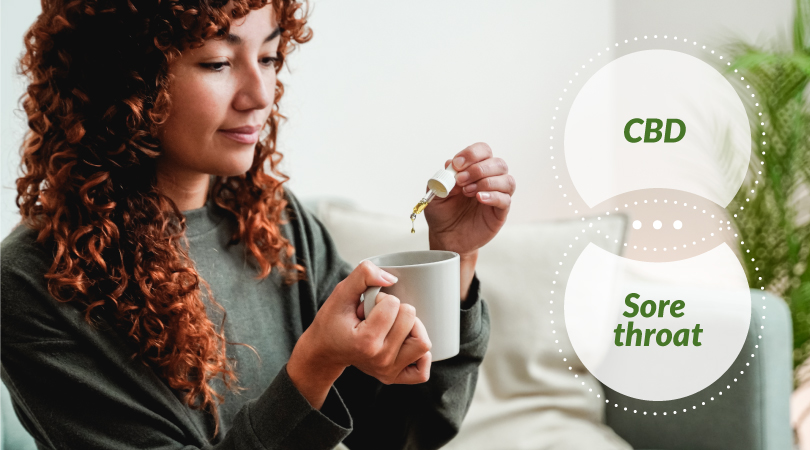 Woman adding CBD to her drink to help with a sore throat