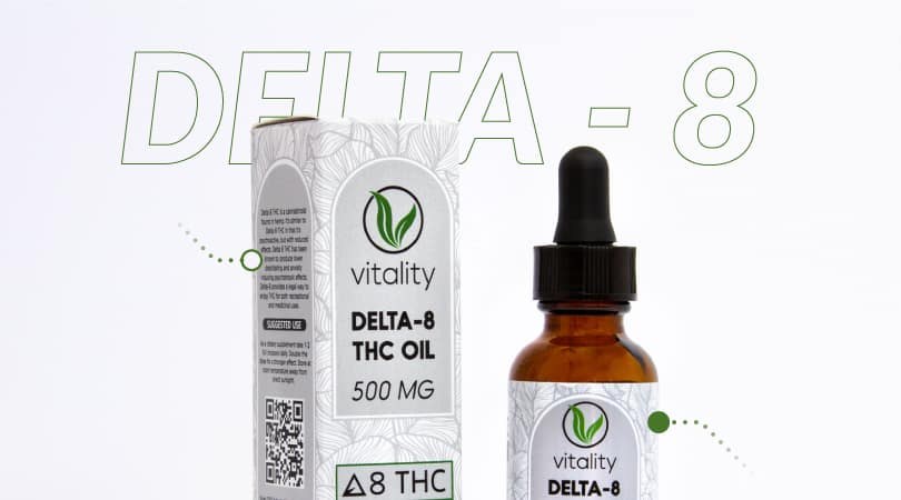 Bottle of Vitality CBD delta-8 oil