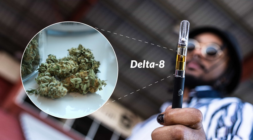 Delta-8 flower with a Delta-8 distillate next to it.