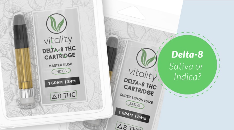 Both variations of Vitality's Delta-8 cartridges: sativa and indica.