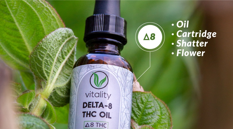 Bottle of Vitality's Delta-8 oil.