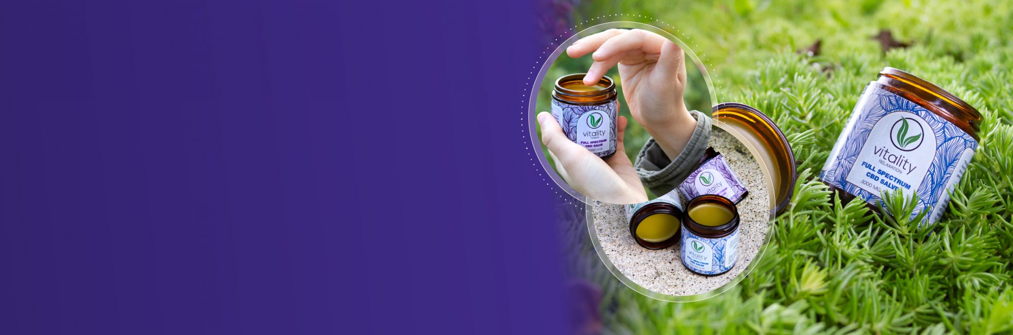 Hand holding a bottle of Vitality CBD oil.