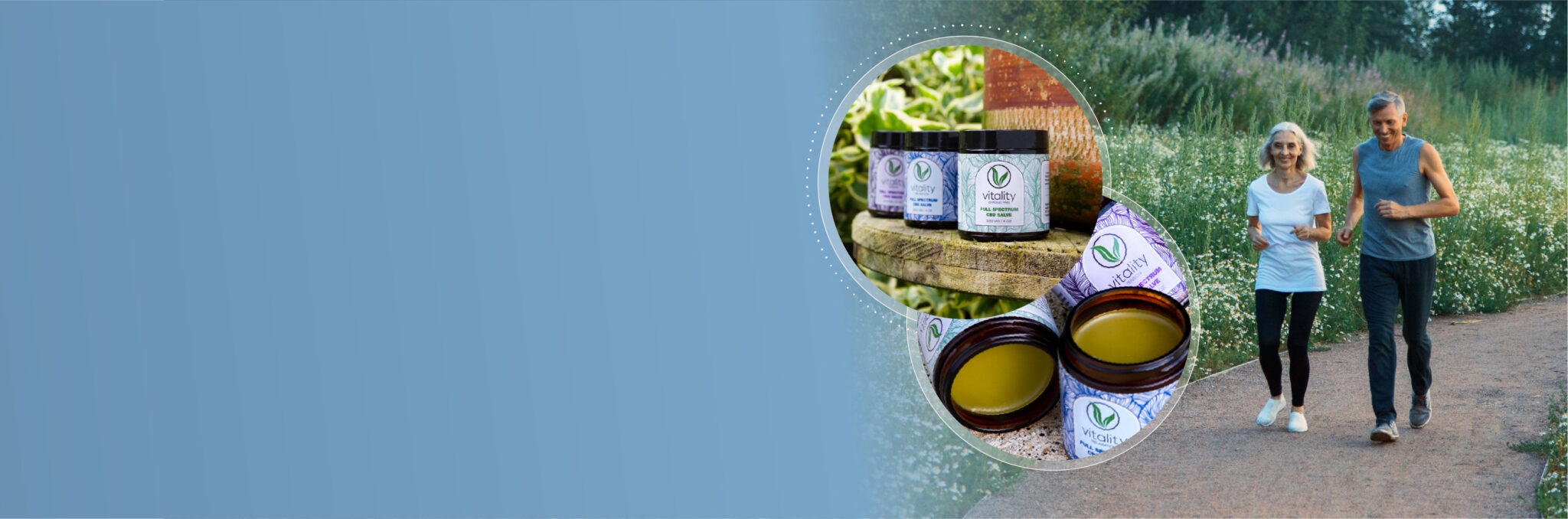 Hand holding a bottle of Vitality CBD oil.